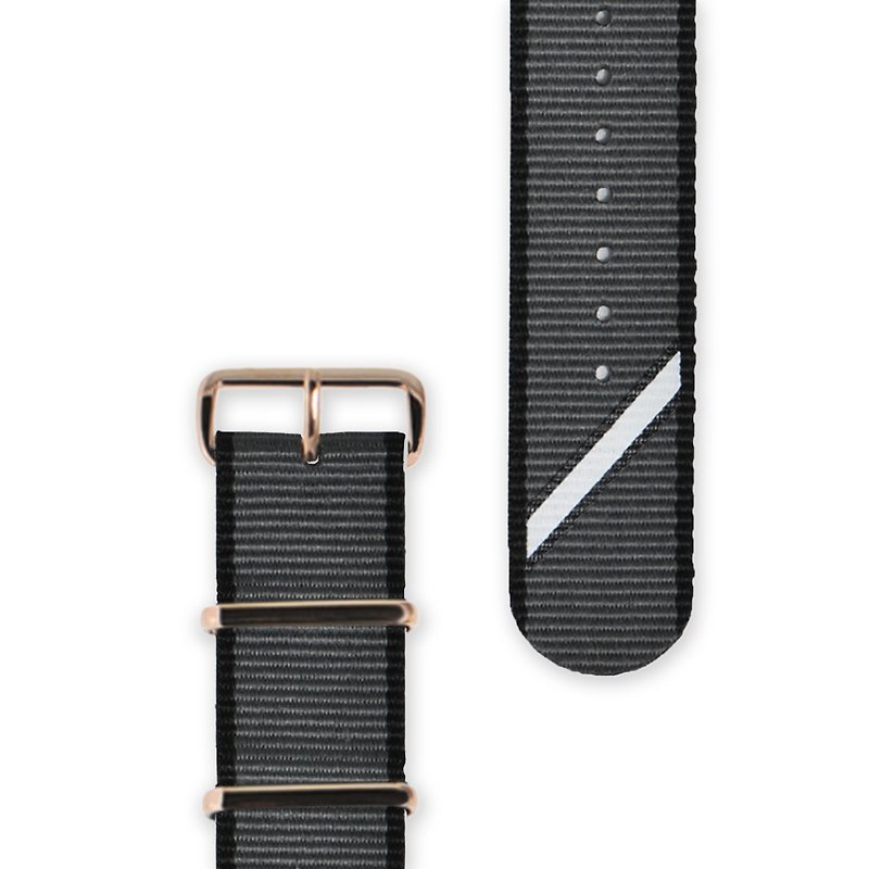 HYPERGRAND軍用錶帶 - 20mm - 灰斜紋(玫瑰金釦) - 女裝錶 - 其他材質 灰色