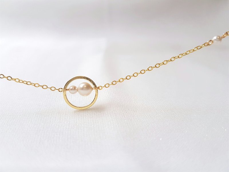 Milky Way‧ Pearl Geometric Ring Necklace - สร้อยคอ - ไข่มุก สีทอง