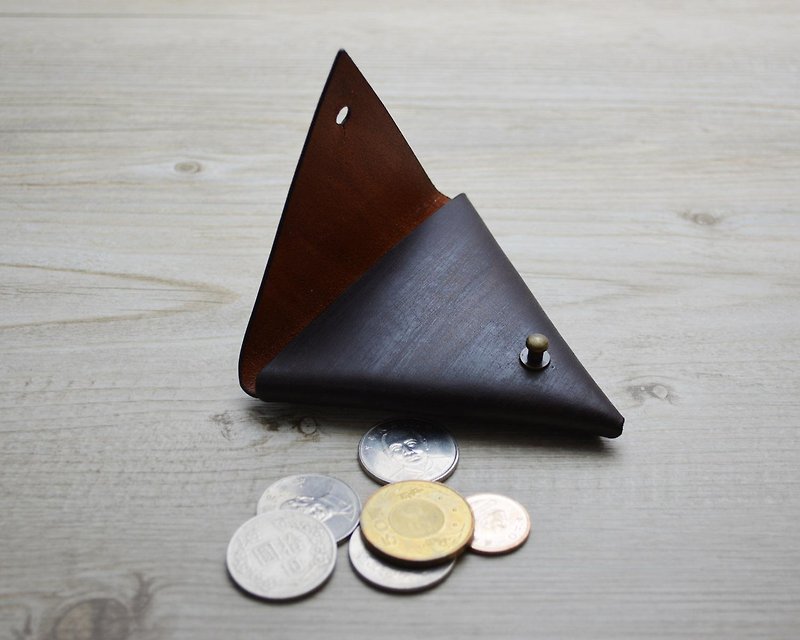 【kuo's artwork】 Hand made leather triangle coin pouch - Coin Purses - Genuine Leather 