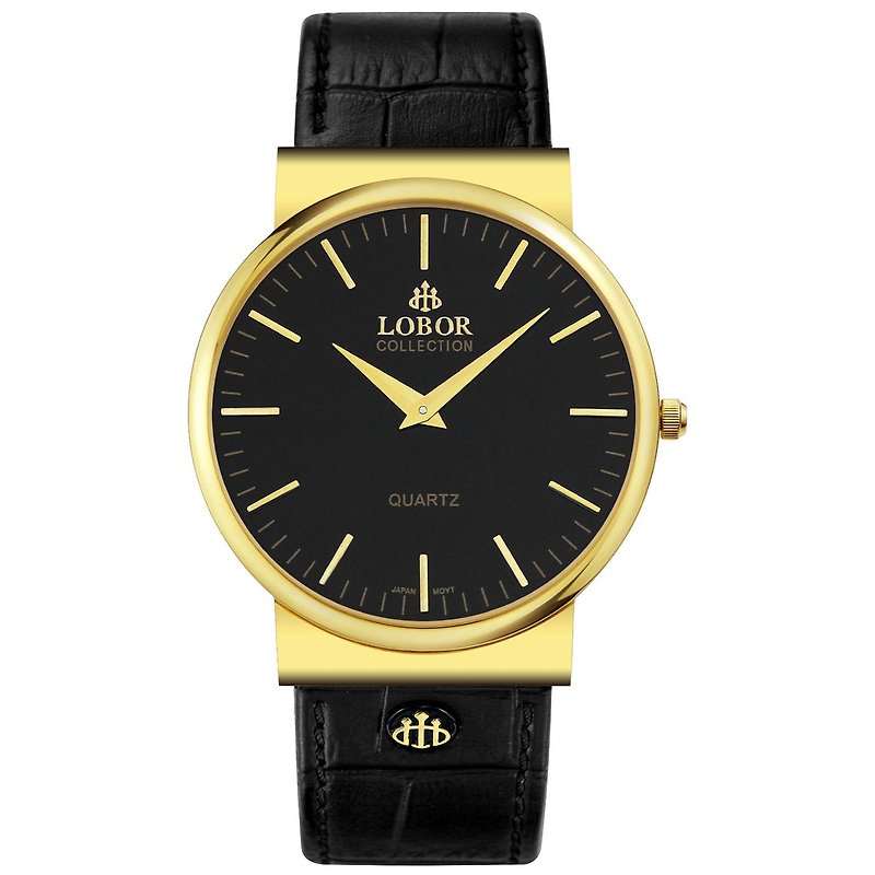 Natty Norton 40mm 日本機芯 強化玻璃 不鏽鋼打磨 黑色意大利皮帶 香港製造 LOBOR 手錶 - 女裝錶 - 防水材質 黑色