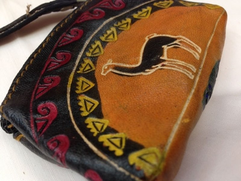 Leather hand infection color alpaca coin purse-yellow - กระเป๋าใส่เหรียญ - หนังแท้ สีส้ม
