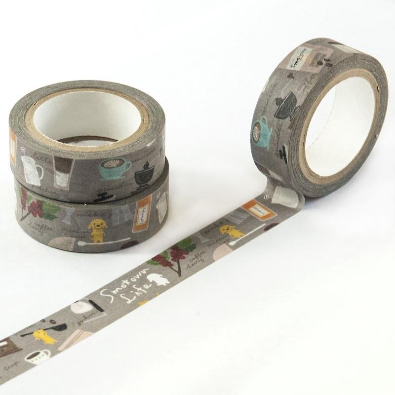 [Self-contrasting flowers] Washi tape: Collect the coffee notes of the mad series of dog shopkeepers - Washi Tape - Paper Brown