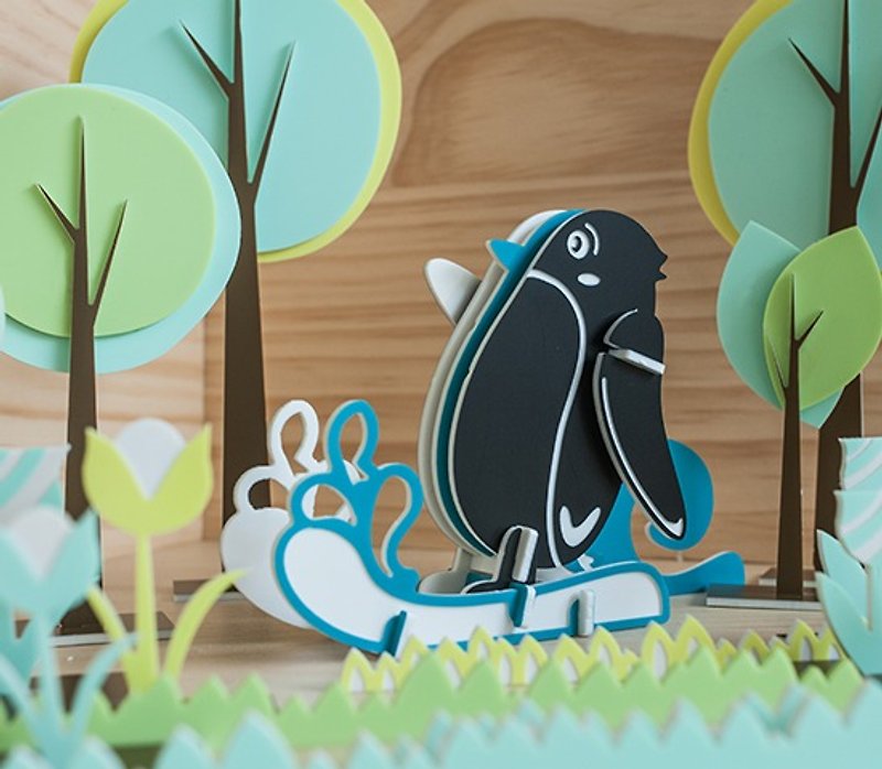 【益智立體拼圖】可愛動物系列 // 衝浪企鵝 - 寶寶/兒童玩具/玩偶 - 壓克力 藍色