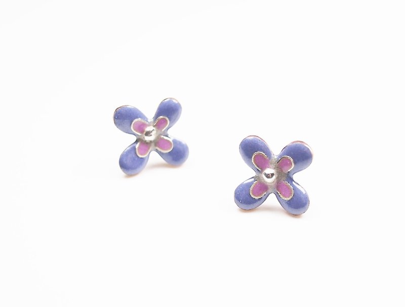 Flora Enameling Earrings花朵琺瑯耳環(粉紫色) - 耳環/耳夾 - 其他金屬 紫色
