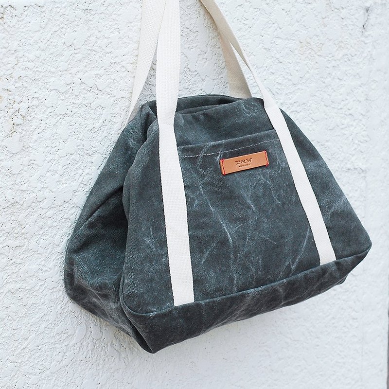 Ananda light travel bag/boston bag - dark gray washed thick canvas - - Messenger Bags & Sling Bags - Cotton & Hemp Gray