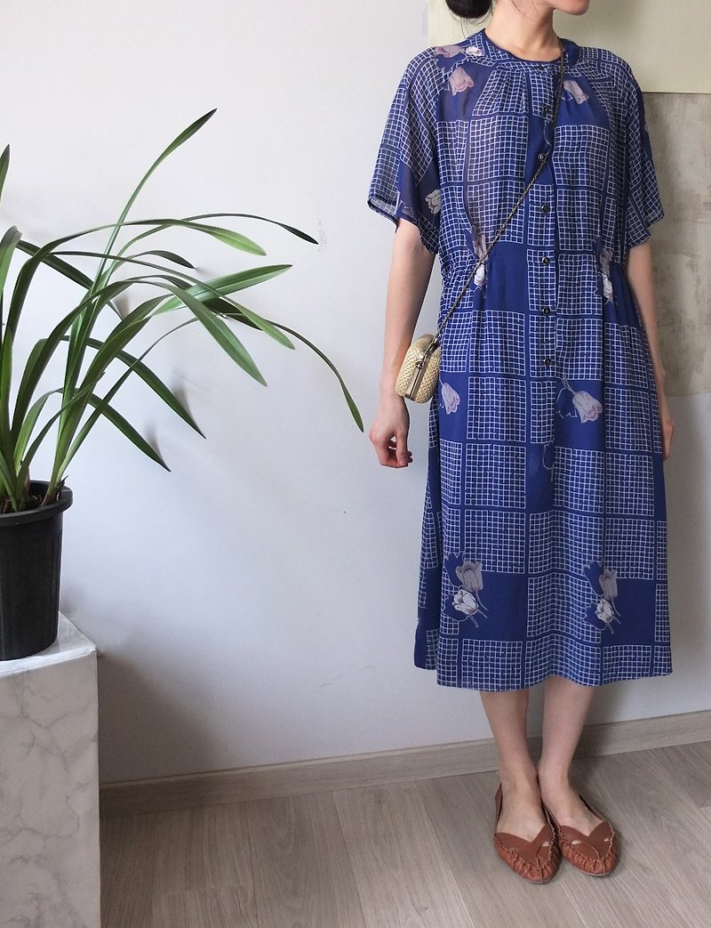 MétaFormose's pick checkered vintage Japanese print dress - ชุดเดรส - วัสดุอื่นๆ 