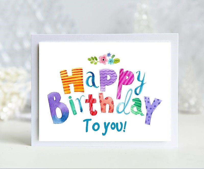 3 blow out the candles Happy Birthday Rainbow Font Taoka / English handmade cards - Cards & Postcards - Paper Multicolor