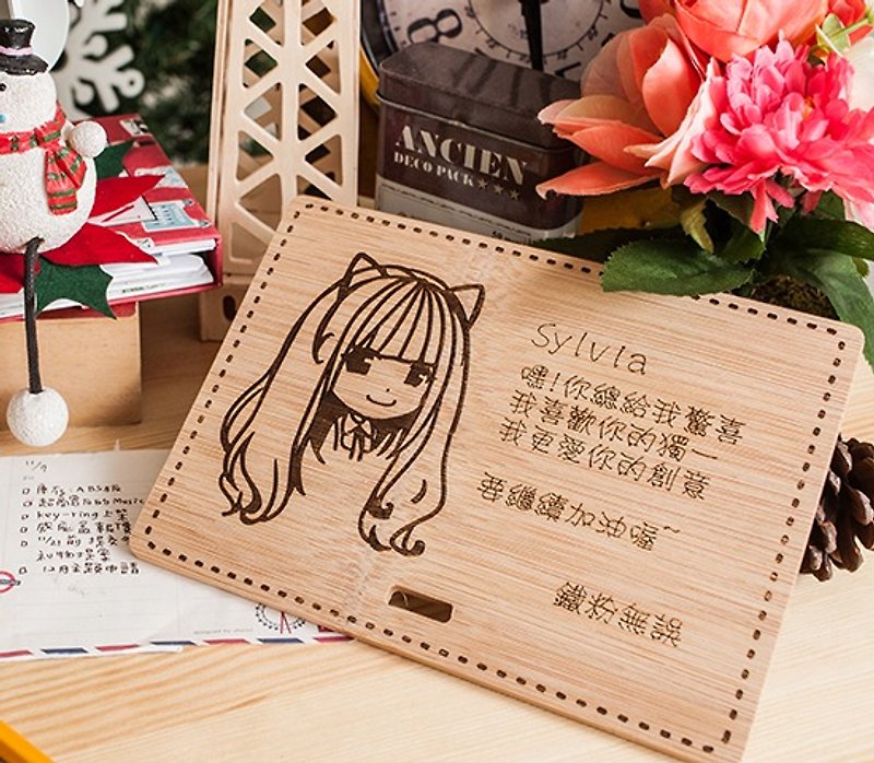 【客製化禮物】竹製卡片  客製化Q版人像 - 卡片/明信片 - 竹 咖啡色