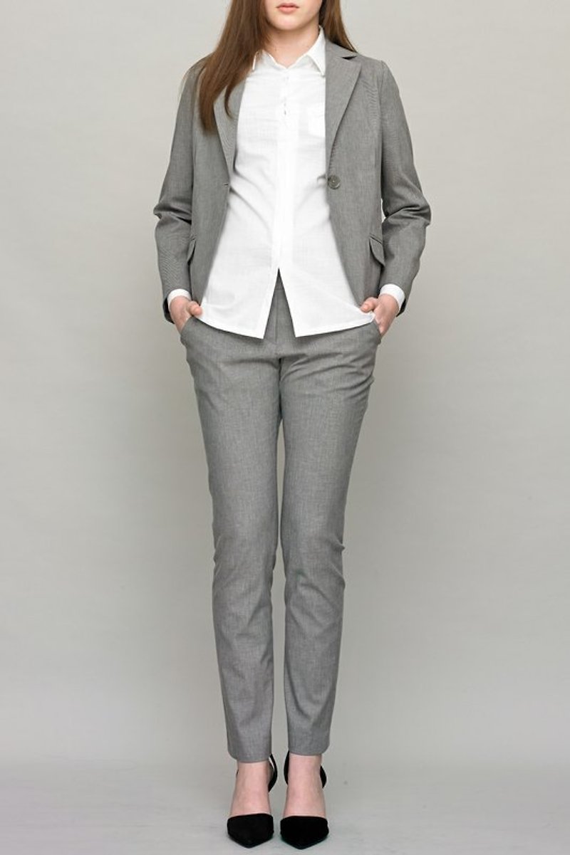 Linen-blend Twill Blazer - เสื้อสูท/เสื้อคลุมยาว - ผ้าฝ้าย/ผ้าลินิน สีเทา