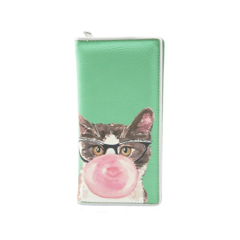 Ashley. M - Bubble Gum Cat Wallet - green color - กระเป๋าสตางค์ - หนังแท้ สีเขียว