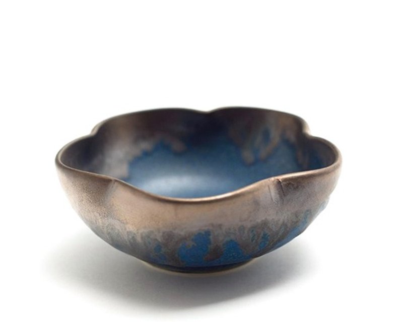 夕方のたそがれの梅小鉢（グリーンゴールド） - 小皿 - その他の素材 ブルー