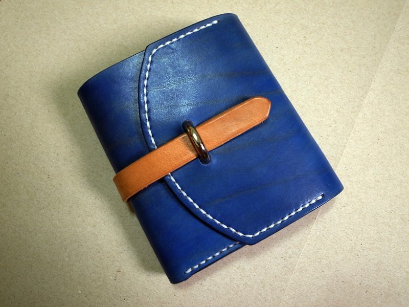 皮革短夾 手工皮夾 - กระเป๋าสตางค์ - หนังแท้ สีน้ำเงิน