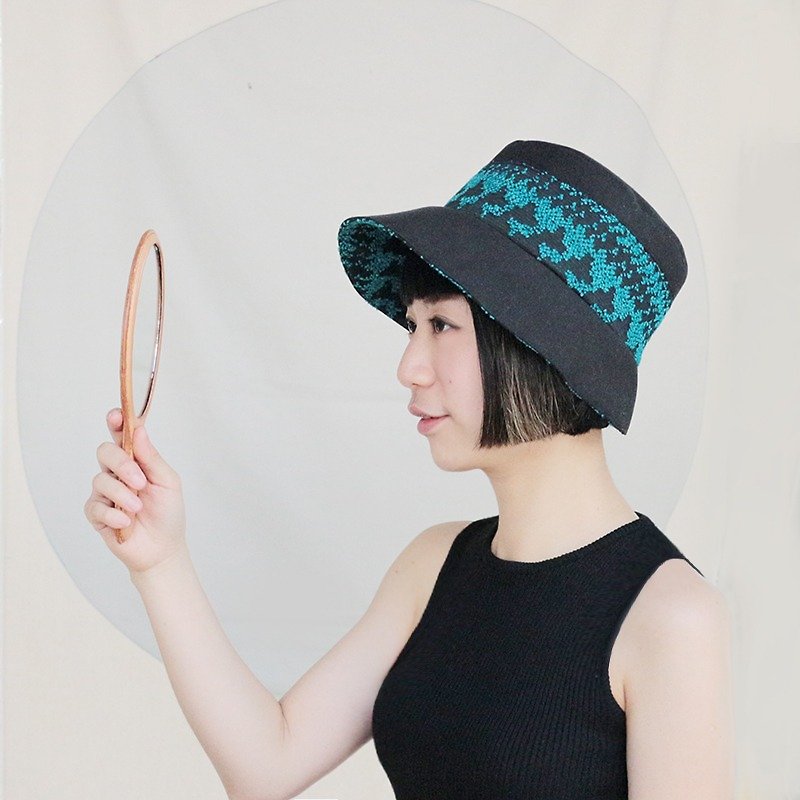 JOJA│Blue and Teal jacquard x black French country lady hat custom - Hats & Caps - Other Materials Black