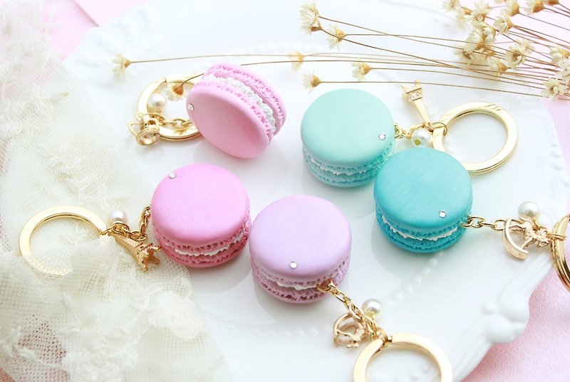 Shine~New version of rhinestone micro-pearl macaron key ring wedding accessory / customized - Keychains - Clay Multicolor