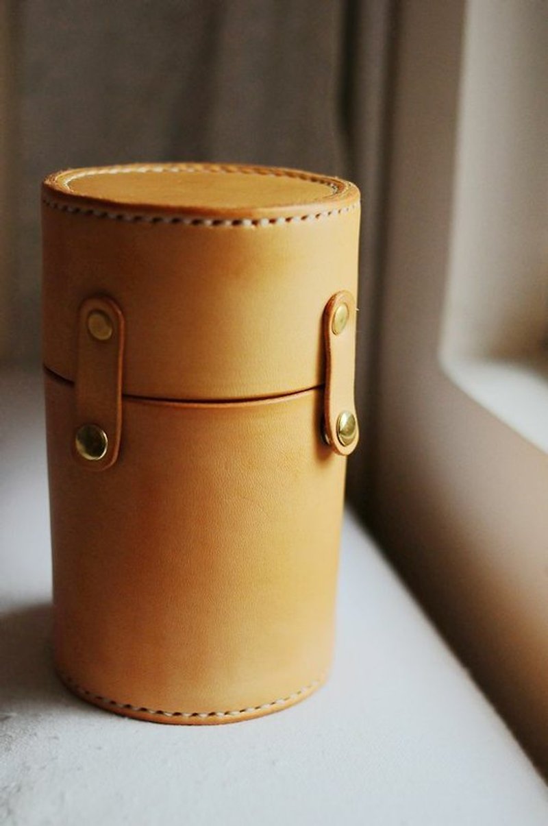 手縫義大利植鞣皮革鏡頭盒 - กระเป๋ากล้อง - หนังแท้ สีทอง