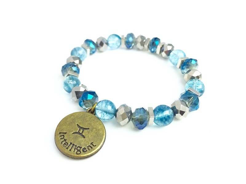 "Ocean light blue ice x constellation bronze tag" - Bracelets - Other Materials Blue