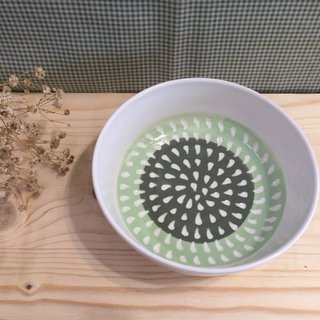 Raindrops - pottery bowl double green