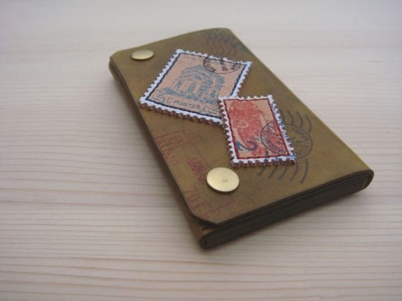 [ISSIS] [go to travel] travel stamp handmade leather business card holder - (4) - แฟ้ม - หนังแท้ สีเขียว