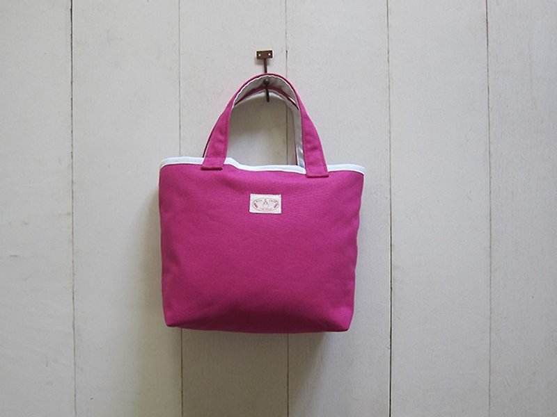 Macaron Collection: Canvas Tote - Small size (Magnet Closure) Magenta + White - Handbags & Totes - Other Materials Multicolor
