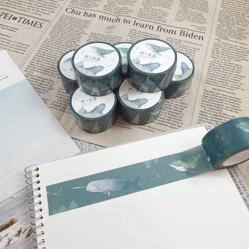 | Glimmer Ocean | Whale's Illustrated Book - Illustration Paper Tape - มาสกิ้งเทป - กระดาษ สีน้ำเงิน