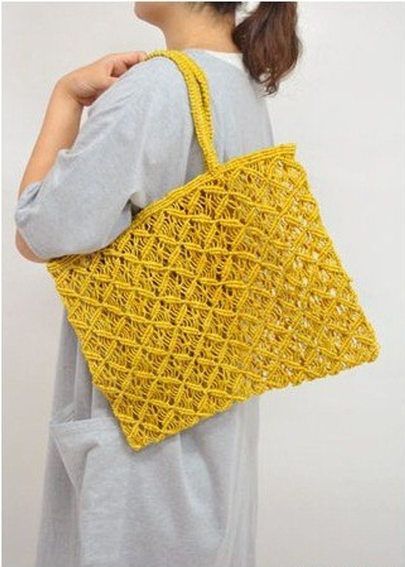 地球樹fair trade-「麻編系列」- 手編麻手拿袋 (黃色) - 手提包/手提袋 - 植物．花 黃色