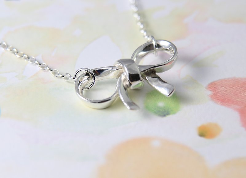 Sterling Silver Necklace / Ribbon & Bow - สร้อยคอ - เงินแท้ สีเงิน