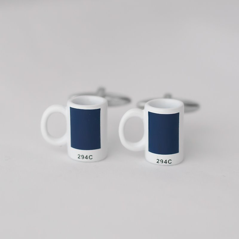 COFFEE MUG CUFFLINK with blue pattern coffee cup - Cuff Links - Other Metals 