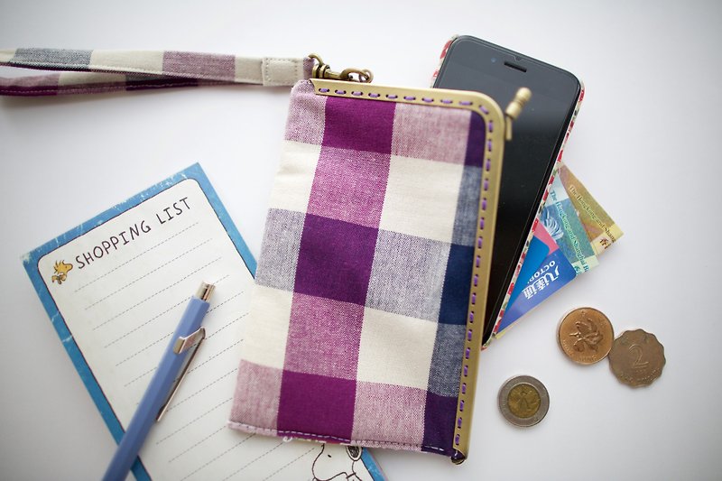 Small kiss lock phone clutch / wristlet wallet - PWS08 - Clutch Bags - Cotton & Hemp Purple