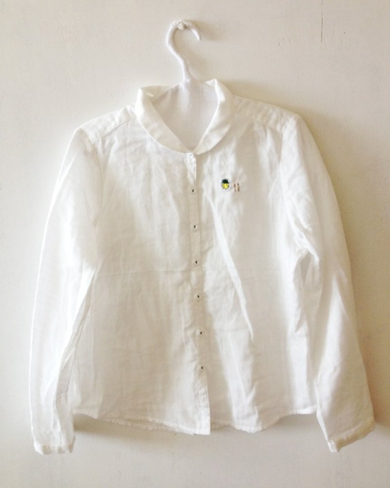 Long-sleeved cotton shirt/snoring bowl of noodles - เสื้อเชิ้ตผู้หญิง - อะคริลิค ขาว