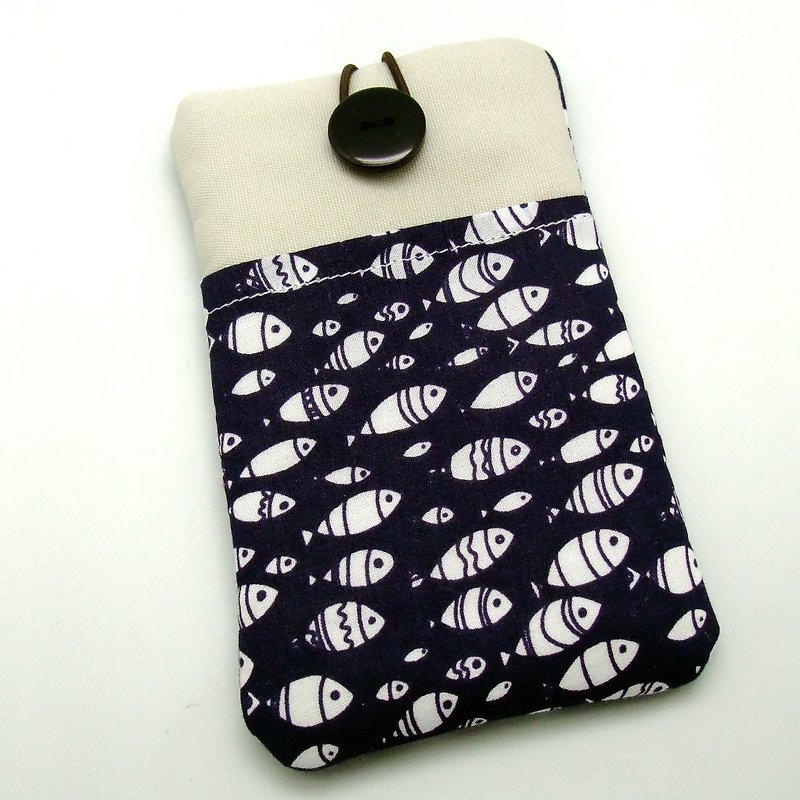客製化電話包 手機袋 手機保護布套例如 iPhone 小魚兒 (P-13) - 手機殼/手機套 - 棉．麻 藍色
