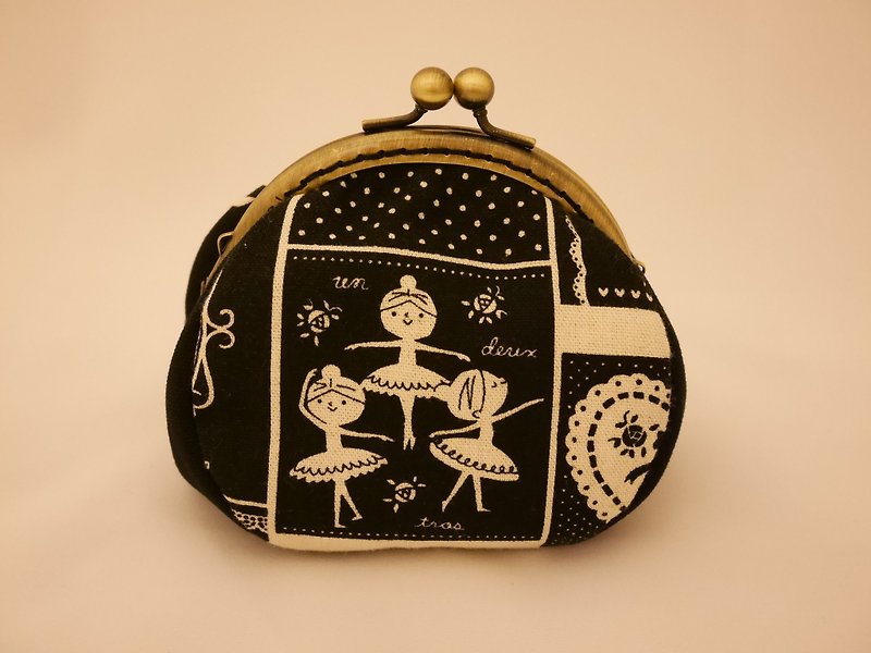 Small black and white ballet girl mouth gold purse - Coin Purses - Other Materials Black