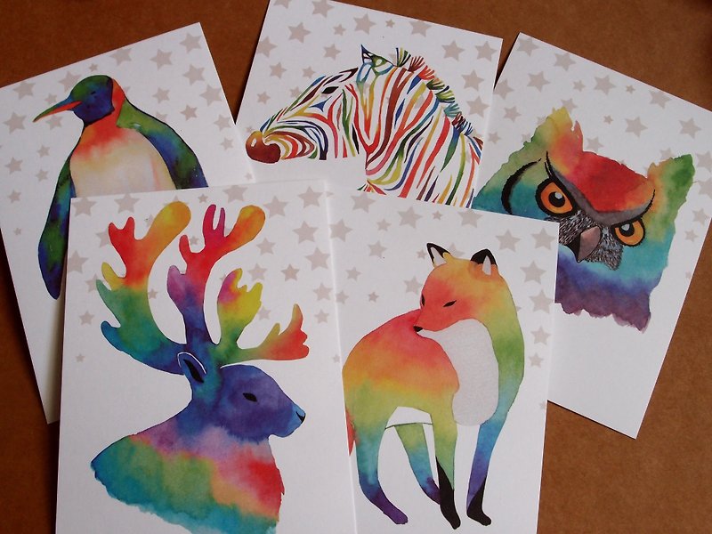 Watercolor animal illustration postcard set - การ์ด/โปสการ์ด - กระดาษ หลากหลายสี