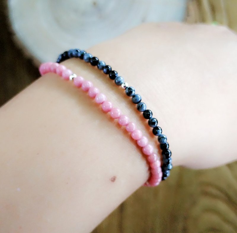 -Natural semi- Gemstone-Lucky Stone series-Pink wood fossil sterling silver bracelet-special powder - Bracelets - Gemstone Pink