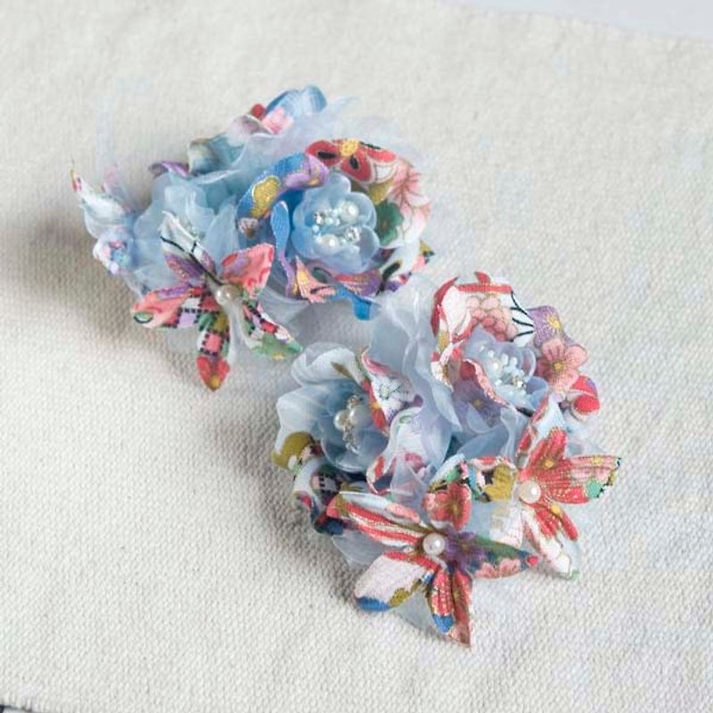 [MITHX] Sakura, flower banquet, small side brooch, styling hair accessories - blue - Hair Accessories - Cotton & Hemp Blue