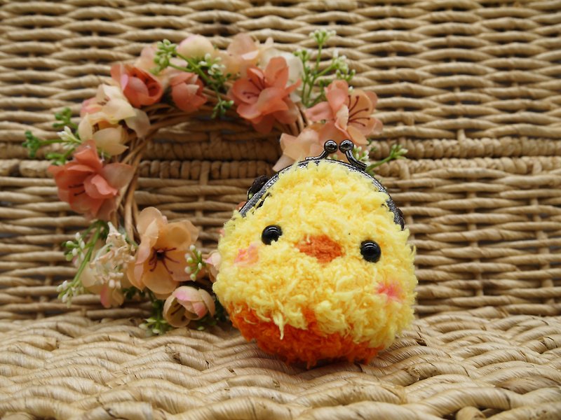 Animal wool knit mini purse mouth gold package - yellow duckling - Coin Purses - Other Materials Yellow