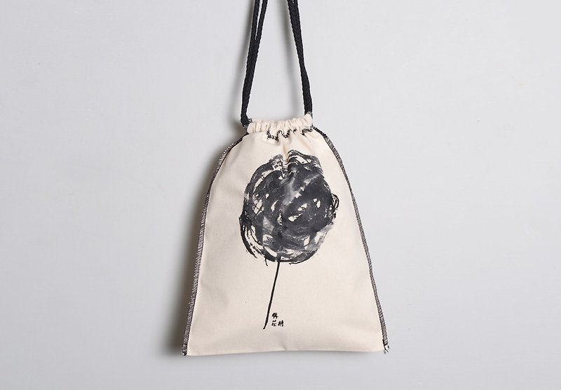 Hand-painted hand-printed fabric bundle pocket [marshmallow] single-sided pattern - กระเป๋าเครื่องสำอาง - ผ้าฝ้าย/ผ้าลินิน สีดำ