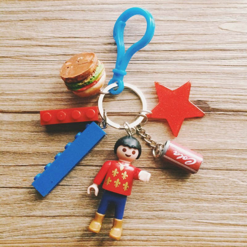 ✌ Toy chain︱復古老玩具樂高人 小小摩比人鑰匙圈 愛吃速食 - 吊飾/掛飾 - 塑膠 藍色