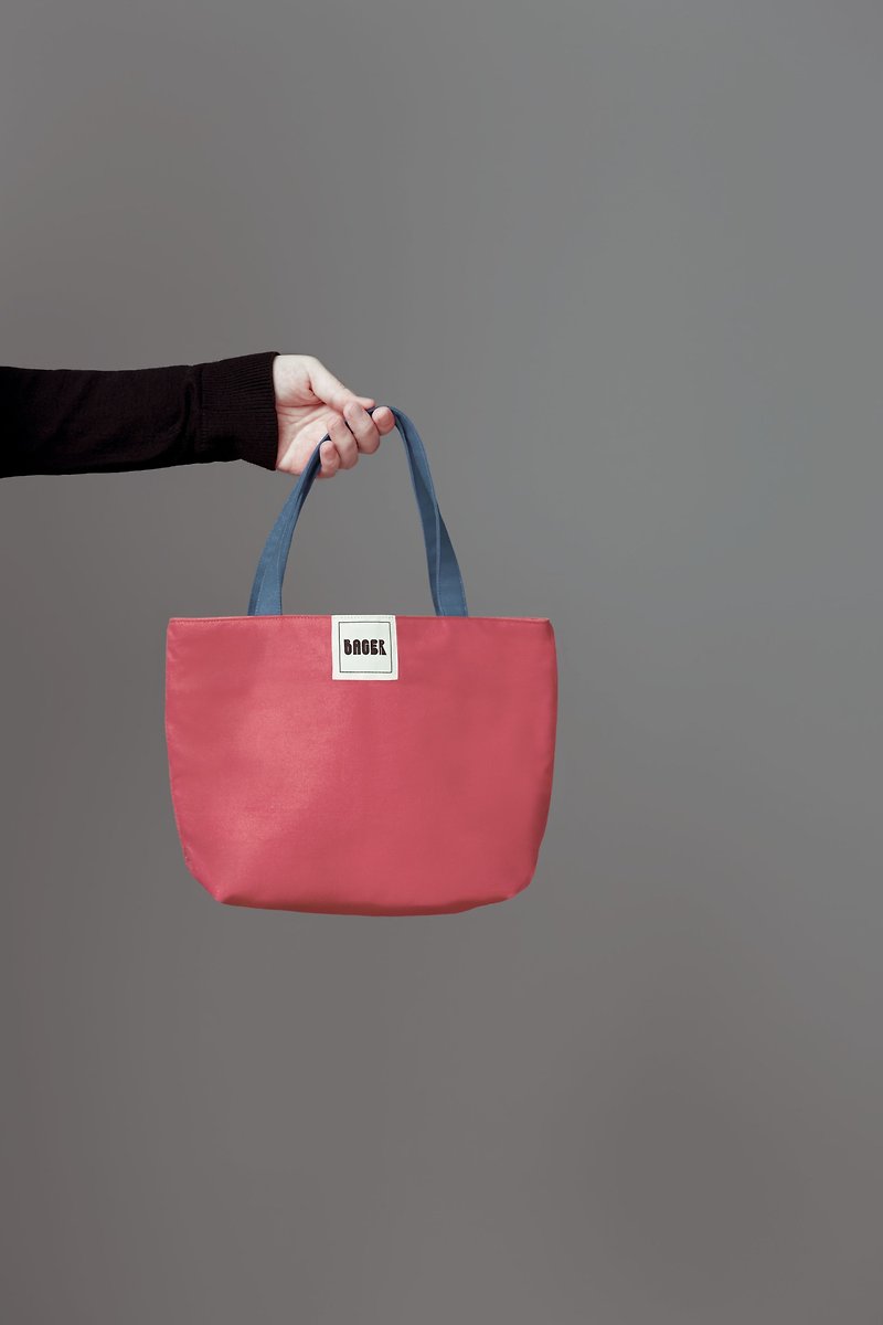 Simple jump color canvas small tote bag / lunch bag / coral pink + Morandi blue - Handbags & Totes - Other Materials Multicolor