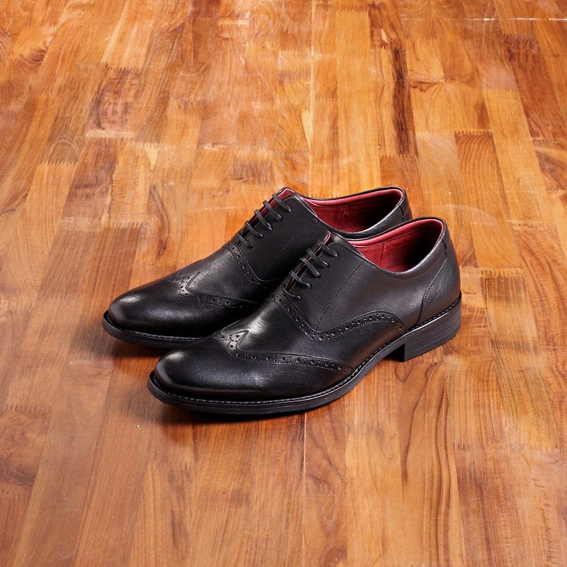 Vanger elegant and beautiful ‧ simple and elegant carved Oxford shoes Va185 classic black made in Taiwan - รองเท้าอ็อกฟอร์ดผู้ชาย - หนังแท้ สีดำ