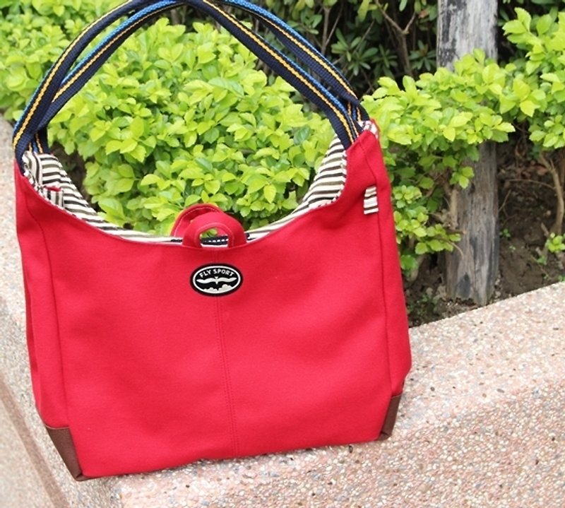 Cotton Fabric: Canvas Shoulder bag, ladies bag, red - กระเป๋าแมสเซนเจอร์ - วัสดุอื่นๆ สีแดง