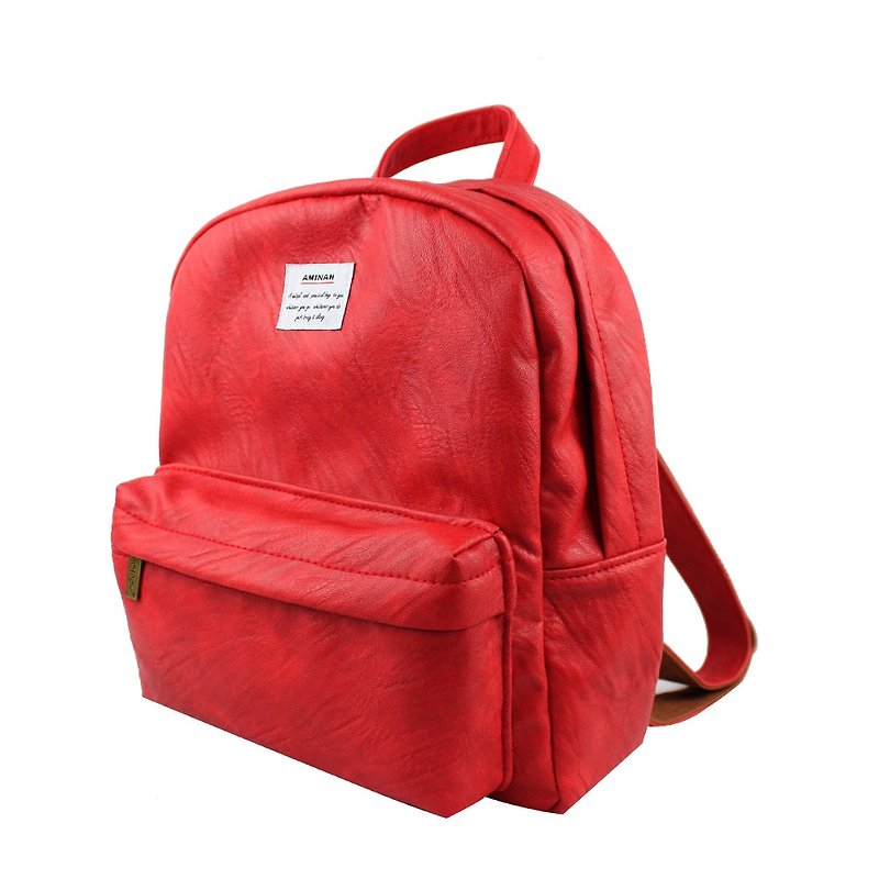 AMINAH-Lightweight big red small back backpack【am-0283】 - กระเป๋าเป้สะพายหลัง - หนังเทียม สีแดง