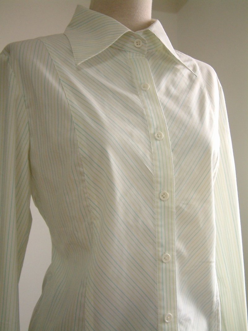 Striped long-sleeved shirt-green stripes - Women's Shirts - Other Materials Green