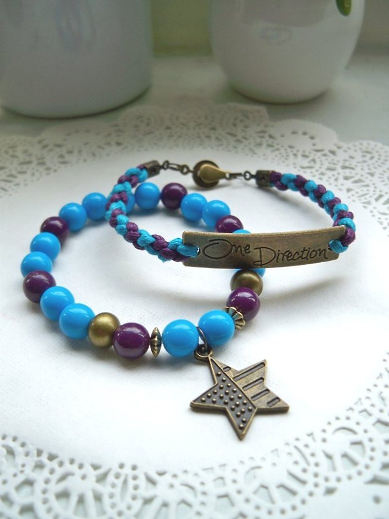 One direction bracelet-earth ear blue + deep purple -2 - สร้อยข้อมือ - วัสดุอื่นๆ สีน้ำเงิน