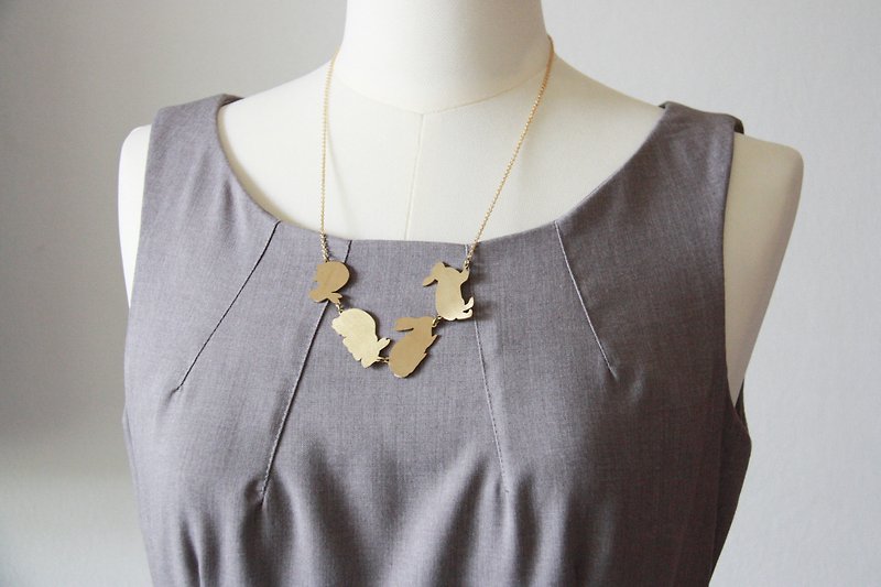 Rabbit Running Illustration Necklace - Necklaces - Other Metals Gold