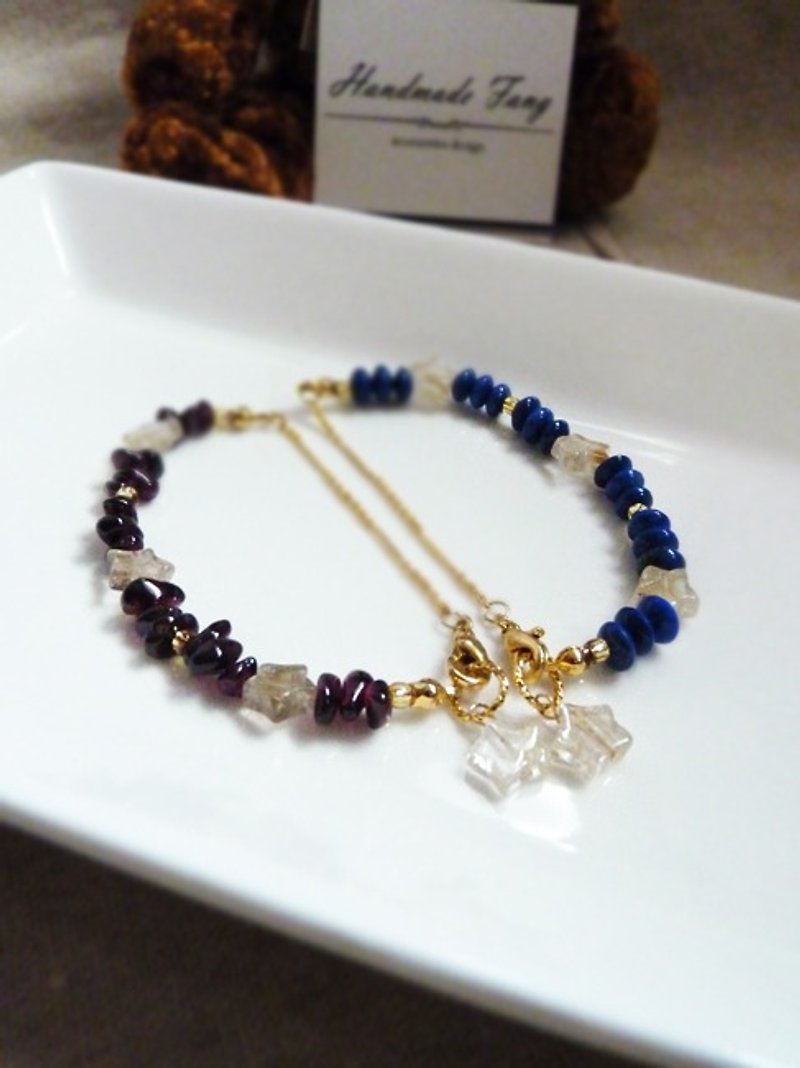 【】 Crystal Star Lapis lapis garnet bracelet series - Bracelets - Other Materials Multicolor