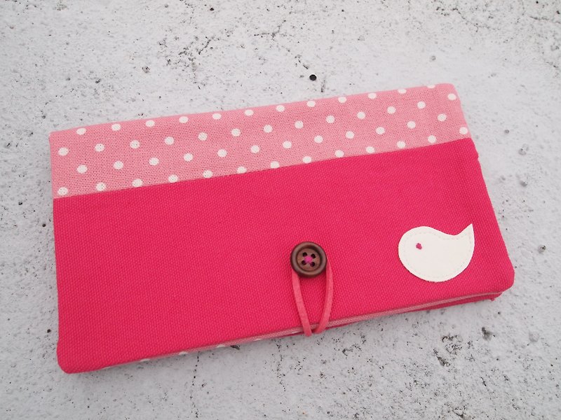 Pink Bird passbook bag / wallet long clip - Wallets - Other Materials Red