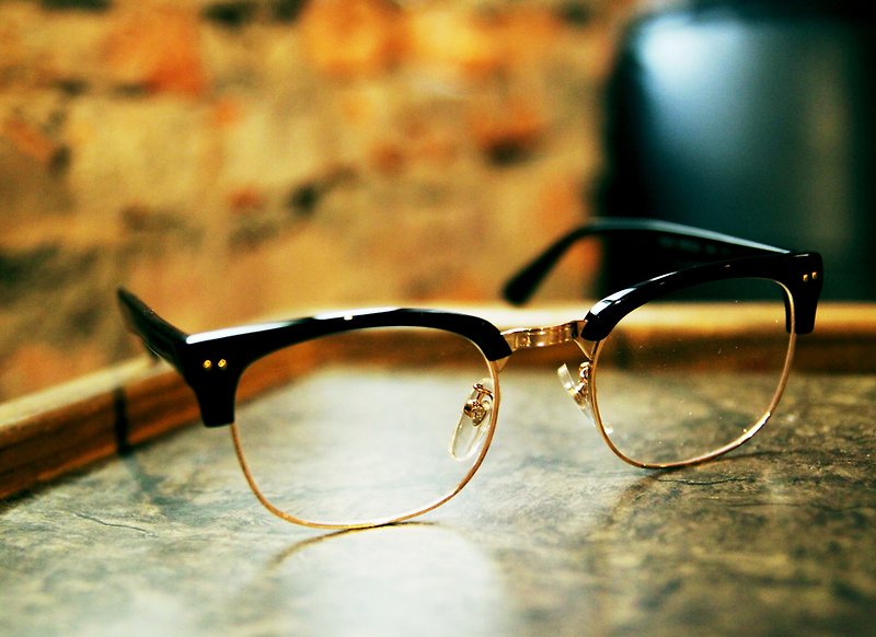 手工板材眼鏡 光學鏡框  2is-029C1 眉架 黑色 金色 - 眼鏡/眼鏡框 - 其他材質 黑色