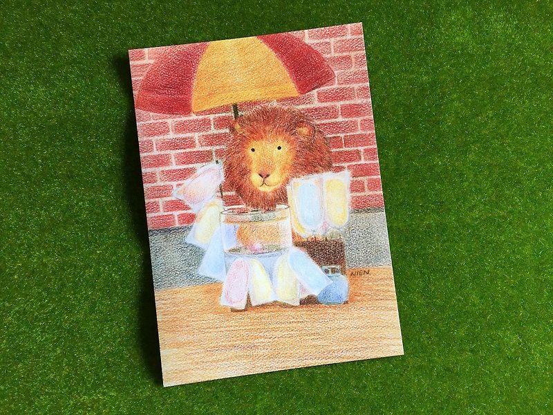 ライオンの綿菓子店- ポストカード - カード・はがき - 紙 レッド