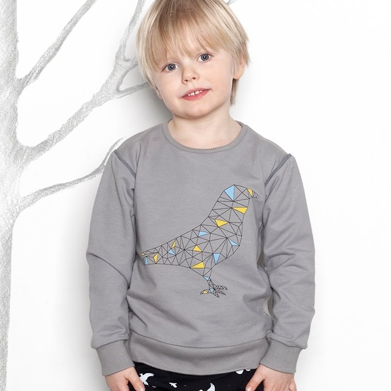 [Nordic children's clothing] Icelandic children's organic cotton top 7-8 years old gray duck illustration - Tops & T-Shirts - Cotton & Hemp Gray