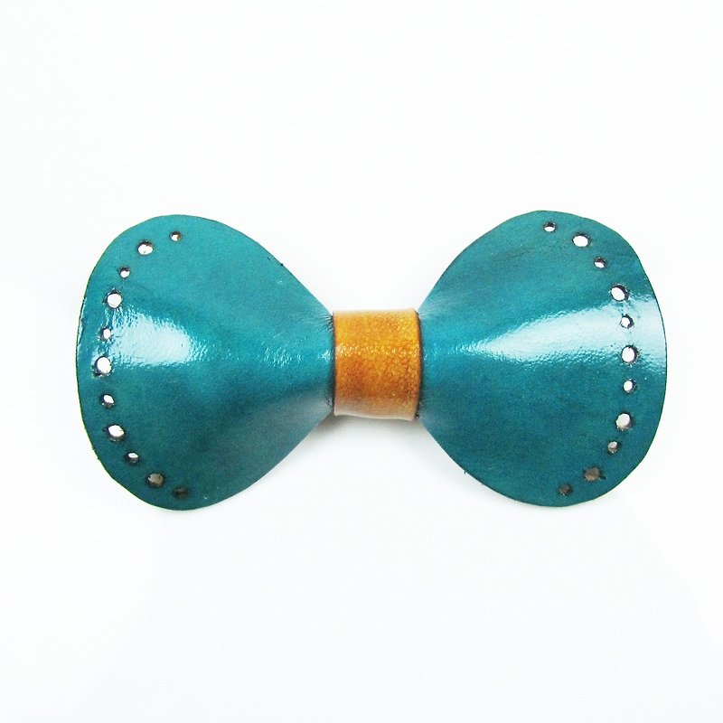 Leather bow hair clip_bronze blue - Hair Accessories - Genuine Leather Blue